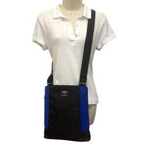 Vintage 90s Esprit Worldwide Sport Nylon Crossbody Bag Black Blue Y2K